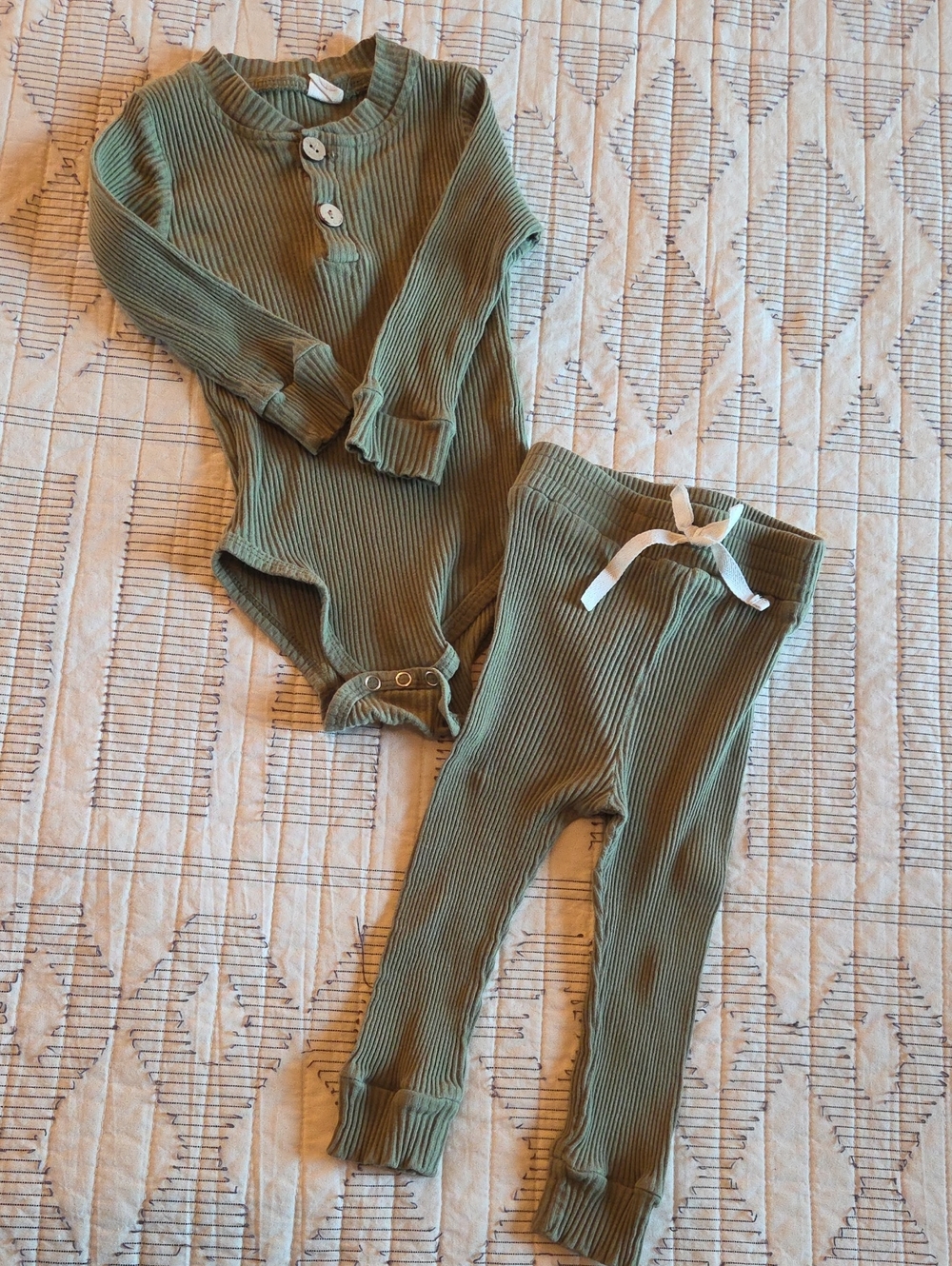 Ribbed Olive Green Baby Bodysuit & Pants Set